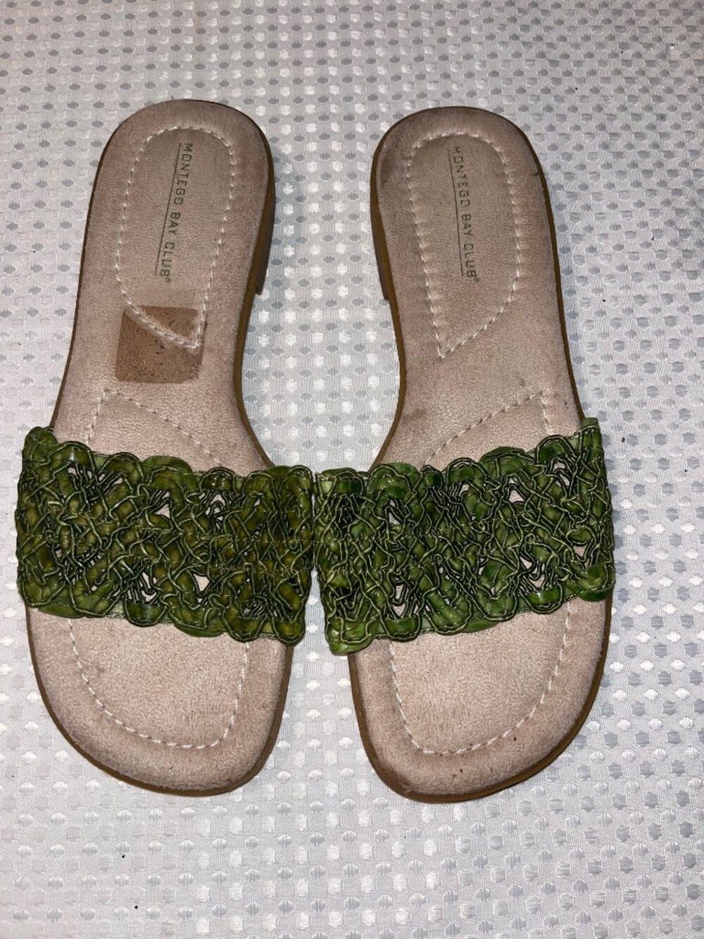 Montego Bay Club Green Woven Macramé Knot Slide Sandals Size 7